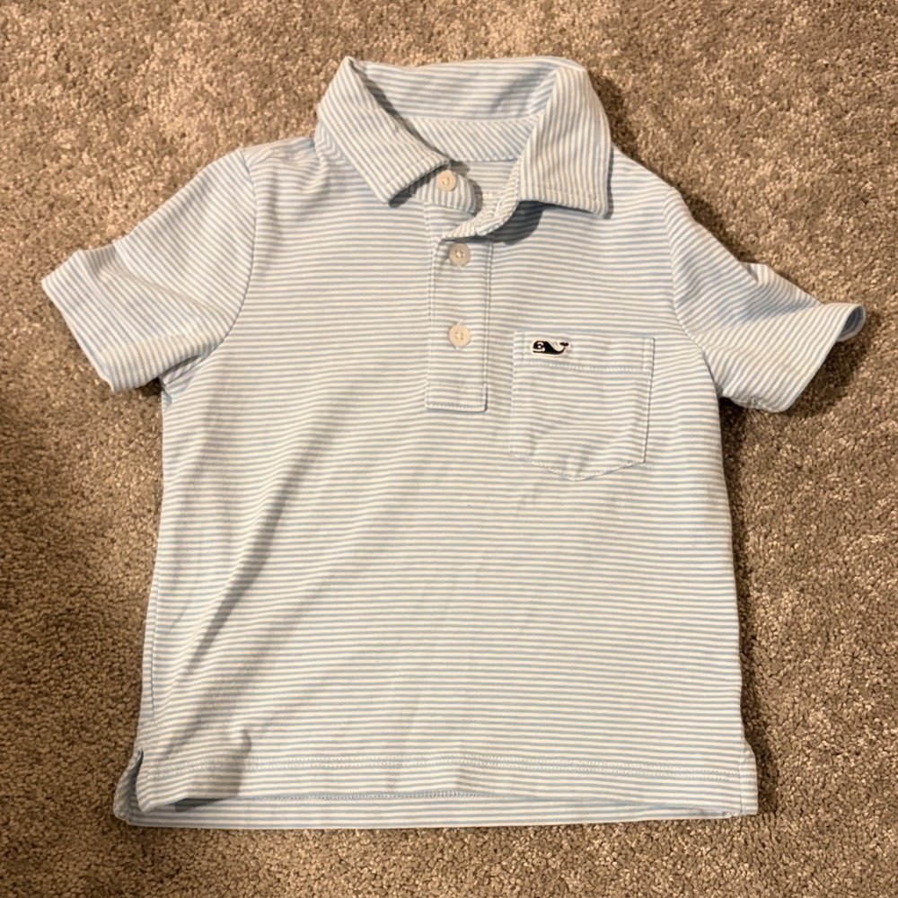 Vineyard Vines Kids Polo in Light Blue and White Stripes